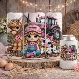 Farm Girl Western 20 Oz Skinny Tumbler and Can Cooler Gift Set Bundle